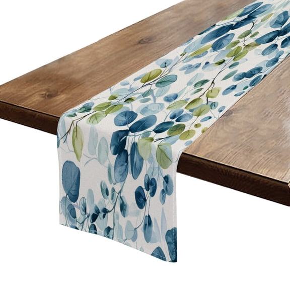 BaHomeck Table Runner 13*72 In,Set Of 1 Seamless Pattern Of Watercolor Blue And Green Leaves High Density Cotton Linens Machine Washable Table Runner For Kitchen Dining Table Coffee Table Decor