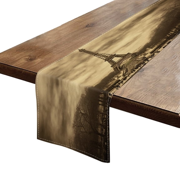 BaHomeck Table Runner 13*72 In,Set Of 1 Sepia-Toned Photograph Captures The Eiffel Tower In Paris High Density Cotton Linens Machine Washable Table Runner For Kitchen Dining Table Coffee Table Decor