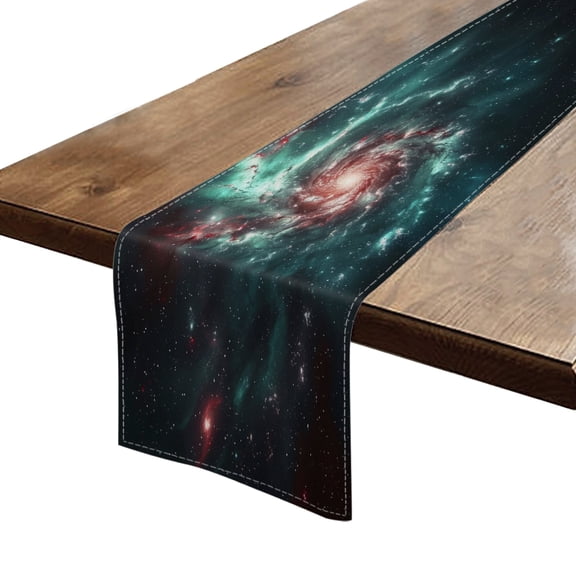 BaHomeck Table Runner 13*72 In,Set Of 1 Spiral Galaxy In Space With Red And Teal Colors High Density Cotton Linens Machine Washable Table Runner For Kitchen Dining Table Coffee Table Decor