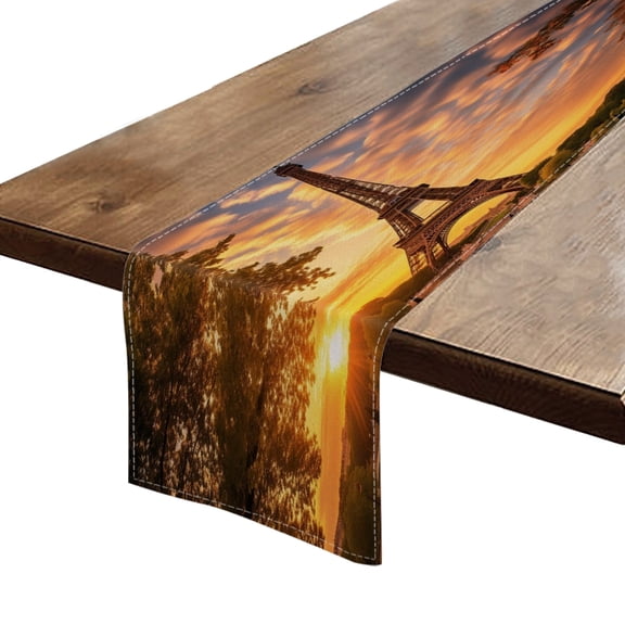 BaHomeck Table Runner 13*72 In,Set Of 1 Stunning View Of The Eiffel Tower At Sunrise High Density Cotton Linens Machine Washable Table Runner For Kitchen Dining Table Coffee Table Decor
