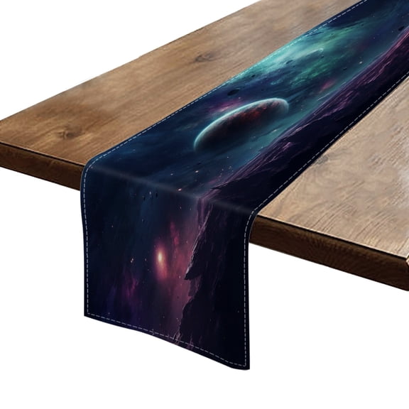 BaHomeck Table Runner 13*72 In,Set Of 1 Surreal Space Scene With Planets And Stars High Density Cotton Linens Machine Washable Table Runner For Kitchen Dining Table Coffee Table Decor