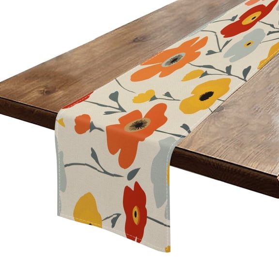 BaHomeck Table Runner 13*72 In,Set Of 1 Vibrant Poppies In Various Shades Of Orange And Yellow High Density Cotton Linens Machine Washable Table Runner For Kitchen Dining Table Coffee Table Decor