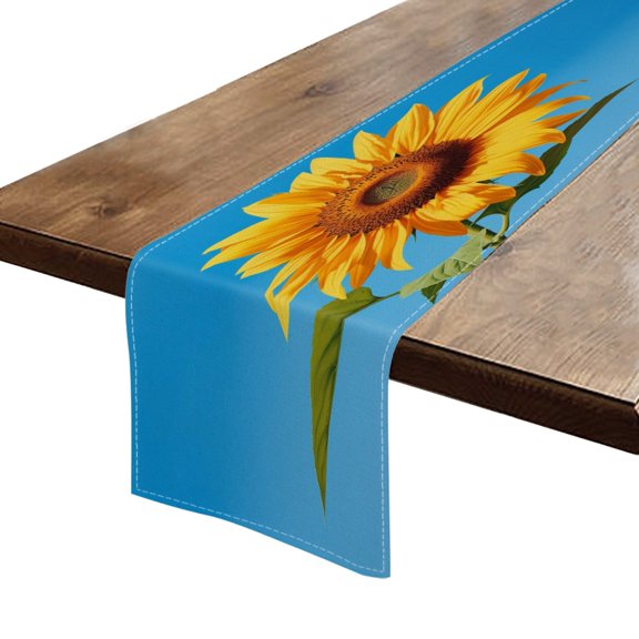 BaHomeck Table Runner 13*72 In,Set Of 1 Vibrant Yellow Sunflower Against The Clear Blue Sky High Density Cotton Linens Machine Washable Table Runner For Kitchen Dining Table Coffee Table Decor