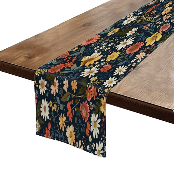 BaHomeck Table Runner 13*72 In,Set Of 1 Vintage Daisies And Wildflowers High Density Cotton Linens Machine Washable Table Runner For Kitchen Dining Table Coffee Table Decor