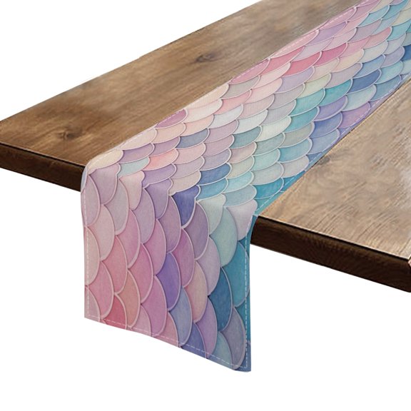 BaHomeck Table Runner 13*72 In,Set Of 1 Watercolor And Pastel Mermaid Scales High Density Cotton Linens Machine Washable Table Runner For Kitchen Dining Table Coffee Table Decor