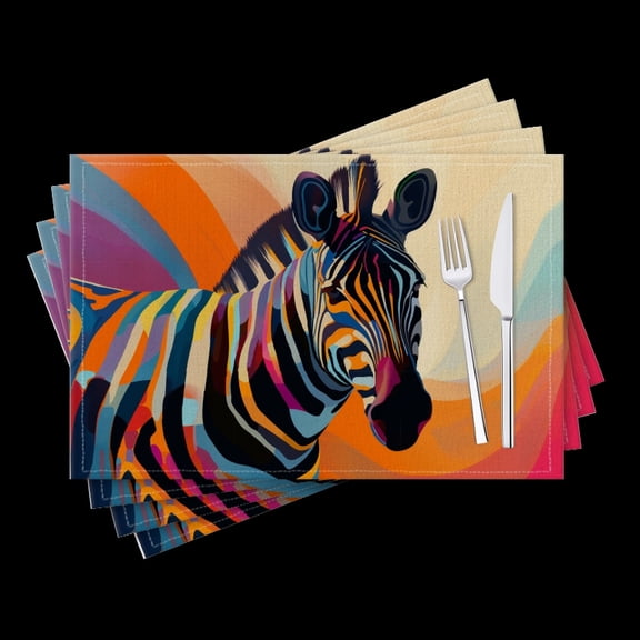 BaHomeck placemats Set of 4 Abstract Art Vector Of Zebra With Colorful Stripes Cotton Linen rectangle Placemats for Kitchen Dining Table Indoor,Outdoor,18*12inch