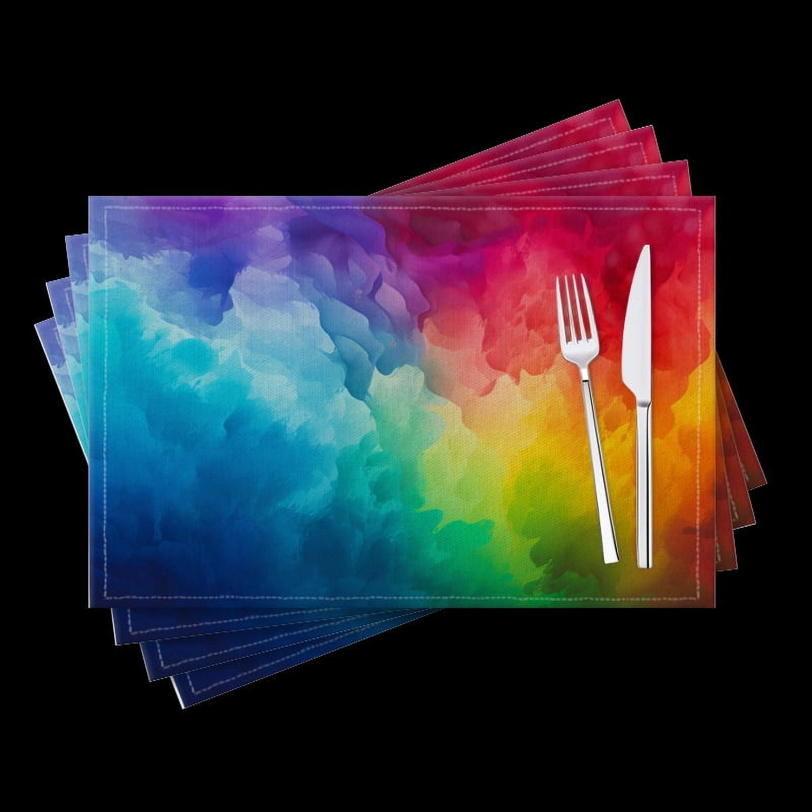 BaHomeck placemats Set of 4 Abstract Background With Rainbow-Colored Clouds In Watercolor Style Cotton Linen rectangle Placemats for Kitchen Dining Table Indoor,Outdoor,18*12inch