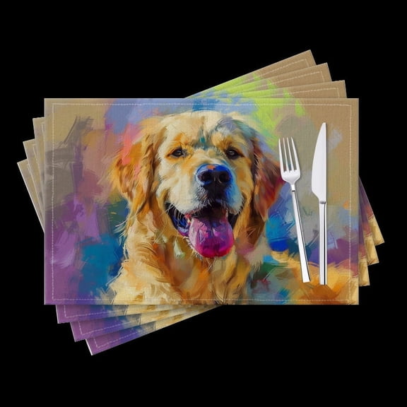 BaHomeck placemats Set of 4 Abstract Painting Depicting Smiling Dog In Happy Mood Cotton Linen rectangle Placemats for Kitchen Dining Table Indoor,Outdoor,18*12inch