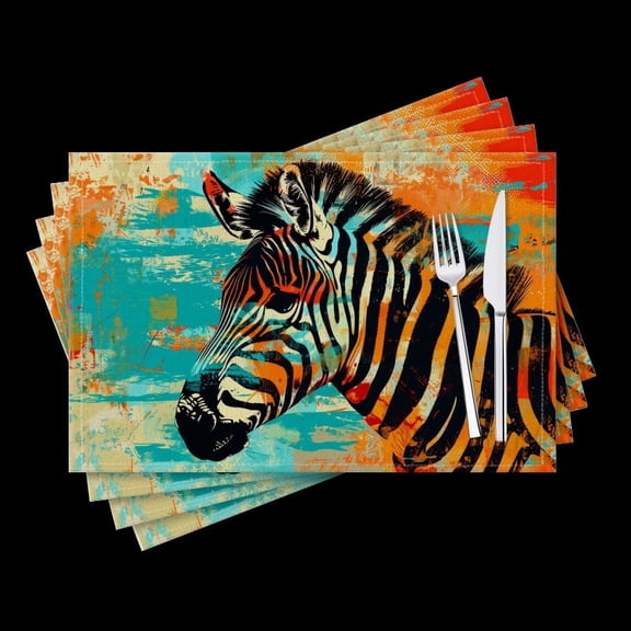 BaHomeck placemats Set of 4 Abstract Pop Art Illustration Of Zebra With Grunge Texture Background Cotton Linen rectangle Placemats for Kitchen Dining Table Indoor,Outdoor,18*12inch