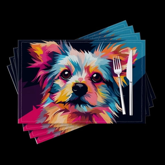 BaHomeck placemats Set of 4 Abstract Vector Illustration Of Yorkshire Terrier Dog Face Cotton Linen rectangle Placemats for Kitchen Dining Table Indoor,Outdoor,18*12inch
