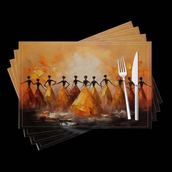 BaHomeck placemats Set of 4 African Women Dancing Gracefully Under The Warm Glow Of Sunset Cotton Linen rectangle Placemats for Kitchen Dining Table Indoor,Outdoor,18*12inch