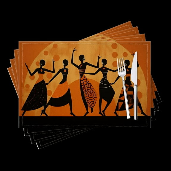 BaHomeck placemats Set of 4 African Women Dancing In The Style Of Ndebele Art Cotton Linen rectangle Placemats for Kitchen Dining Table Indoor,Outdoor,18*12inch