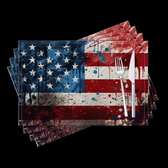 BaHomeck placemats Set of 4 The American Flag With Paint Splatter In The Background Cotton Linen rectangle Placemats for Kitchen Dining Table Indoor,Outdoor,18*12inch