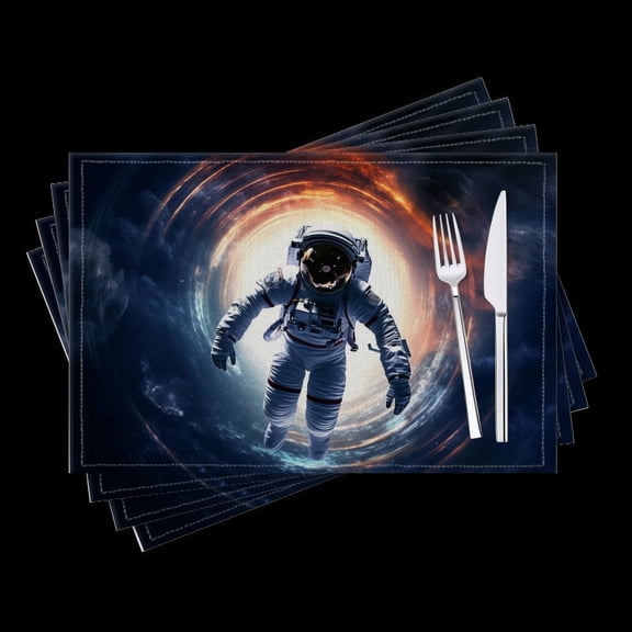 BaHomeck placemats Set of 4 Astronaut In Space Suit Floating Through Wormhole Cotton Linen rectangle Placemats for Kitchen Dining Table Indoor,Outdoor,18*12inch