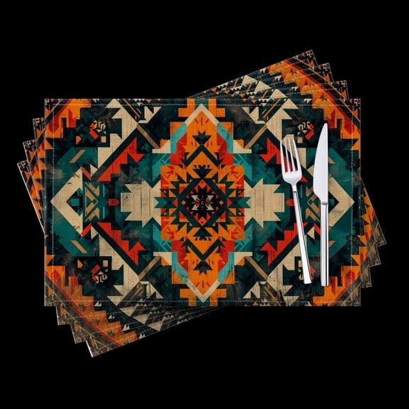 BaHomeck placemats Set of 4 Aztec Pattern Design With Boho Style Vintage Colors Cotton Linen rectangle Placemats for Kitchen Dining Table Indoor,Outdoor,18*12inch