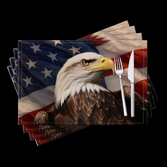 BaHomeck placemats Set of 4 Bald Eagle In Front Of American Flag With High Resolution Cotton Linen rectangle Placemats for Kitchen Dining Table Indoor,Outdoor,18*12inch