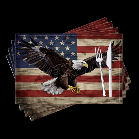 BaHomeck placemats Set of 4 Bald Eagle With Spread Wings Flying In Front Of American Flag Cotton Linen rectangle Placemats for Kitchen Dining Table Indoor,Outdoor,18*12inch