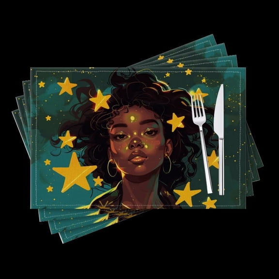 BaHomeck placemats Set of 4 Beautiful African American Woman With Black Hair Cotton Linen rectangle Placemats for Kitchen Dining Table Indoor,Outdoor,18*12inch