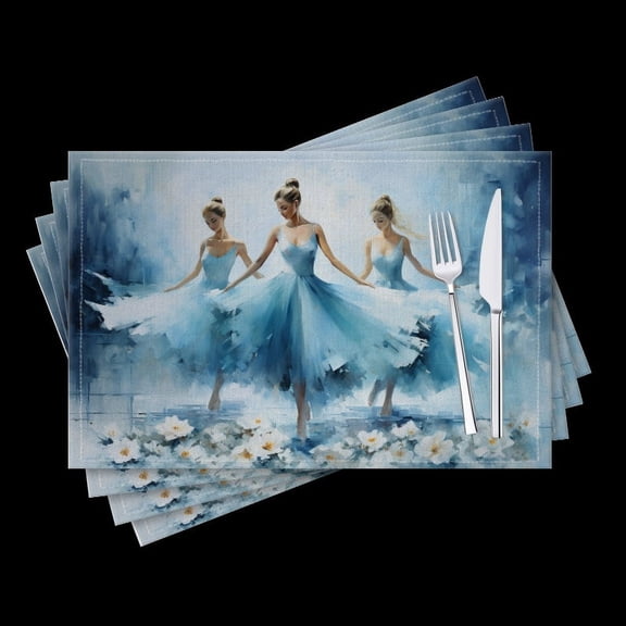 BaHomeck placemats Set of 4 Beautiful Ballerinas In Blue Tutus Dancing With White Flowers Cotton Linen rectangle Placemats for Kitchen Dining Table Indoor,Outdoor,18*12inch
