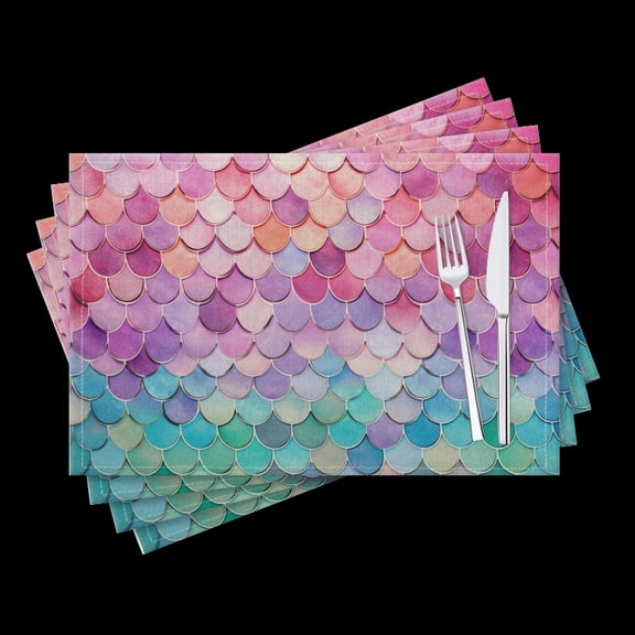 BaHomeck placemats Set of 4 Beautiful Pastel Rainbow Mermaid Scales Cotton Linen rectangle Placemats for Kitchen Dining Table Indoor,Outdoor,18*12inch