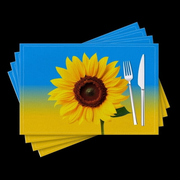 BaHomeck placemats Set of 4 Beautiful Sunflower On Yellow And Blue Background Cotton Linen rectangle Placemats for Kitchen Dining Table Indoor,Outdoor,18*12inch