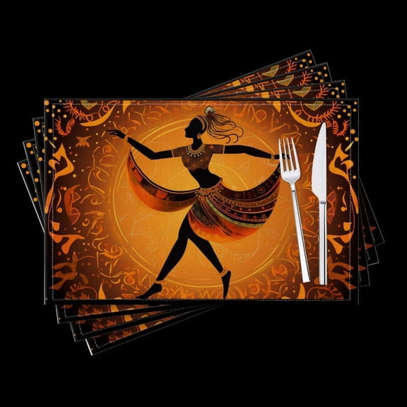 BaHomeck placemats Set of 4 Beautiful Woman Dancing In Indian Dress Cotton Linen rectangle Placemats for Kitchen Dining Table Indoor,Outdoor,18*12inch