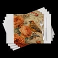 thumbnail image 1 of BaHomeck placemats Set of 4 Bird Perched On Top Of Roses With Orange And Brown Pattern Cotton Linen rectangle Placemats for Kitchen Dining Table Indoor,Outdoor,18*12inch, 1 of 4