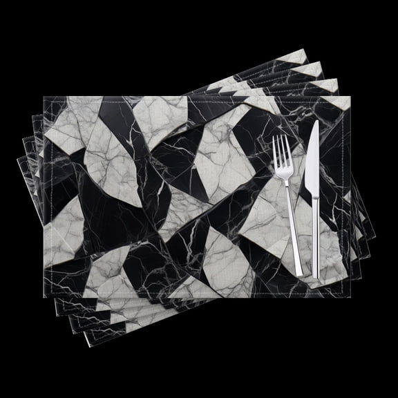 BaHomeck placemats Set of 4 Black And White Marble Pattern With Geometric Shapes Cotton Linen rectangle Placemats for Kitchen Dining Table Indoor,Outdoor,18*12inch