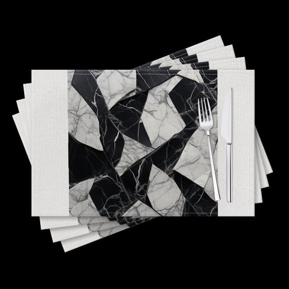 BaHomeck placemats Set of 4 Black And White Marble Pattern With Geometric Shapes Cotton Linen rectangle Placemats for Kitchen Dining Table Indoor,Outdoor,18*12inch