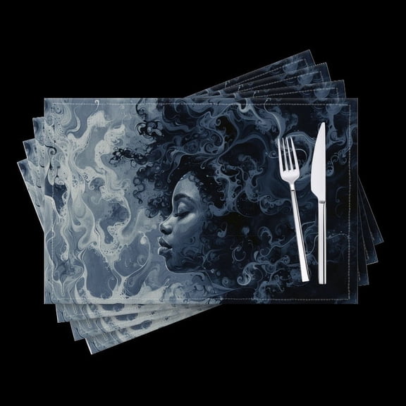 BaHomeck placemats Set of 4 Captivating Black Woman With Curly Hair Cotton Linen rectangle Placemats for Kitchen Dining Table Indoor,Outdoor,18*12inch