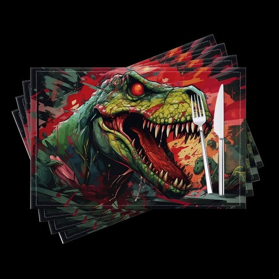 BaHomeck placemats Set of 4 Cartoon-Style T-Rex With Glowing Red Eyes Cotton Linen rectangle Placemats for Kitchen Dining Table Indoor,Outdoor,18*12inch
