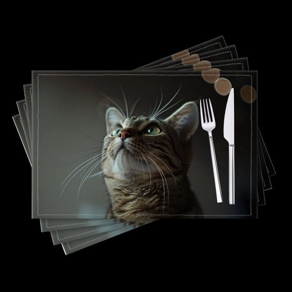 BaHomeck placemats Set of 4 The Cat Looking Up At The Ceiling Shot From Below Cotton Linen rectangle Placemats for Kitchen Dining Table Indoor,Outdoor,18*12inch