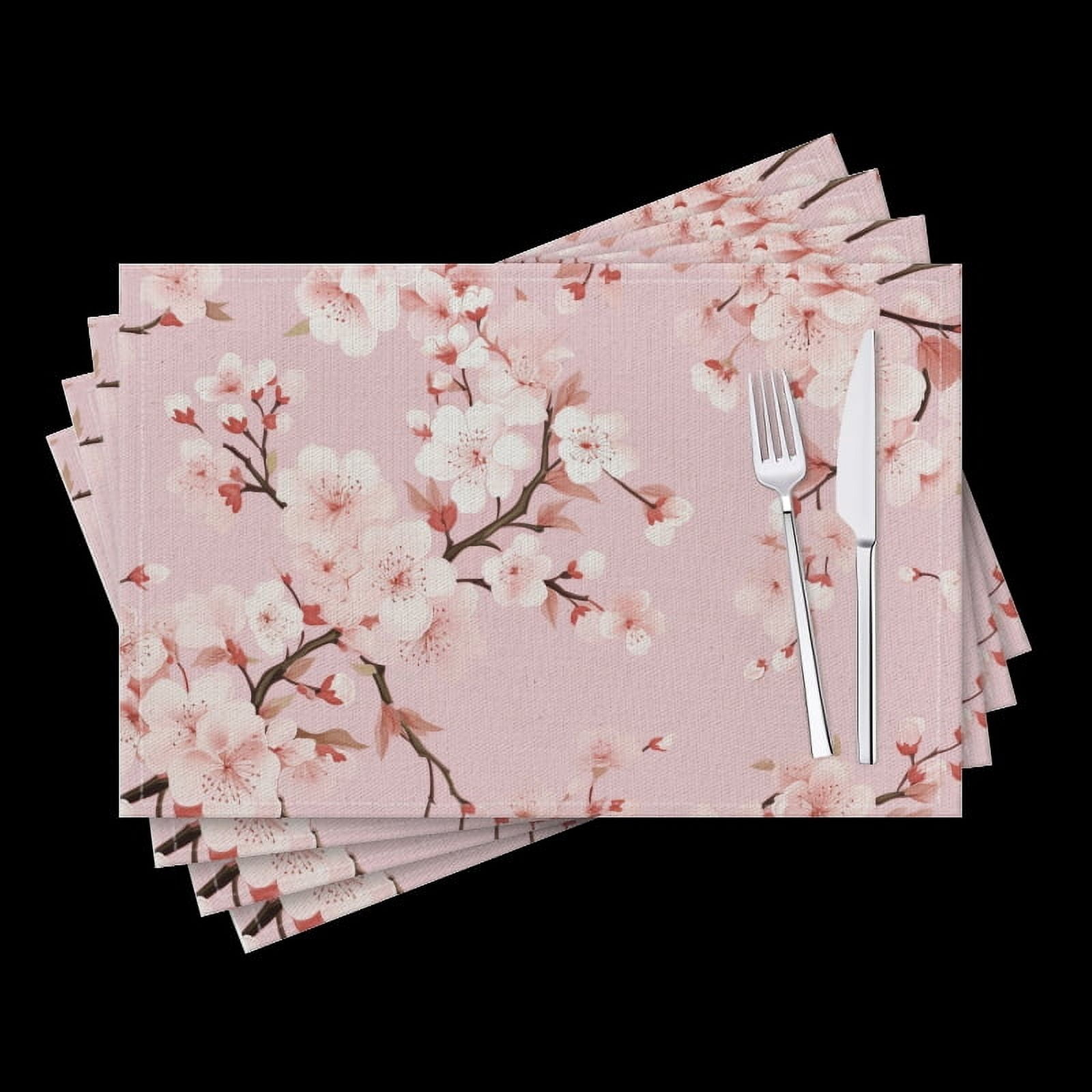 BaHomeck placemats Set of 4 Cherry Blossoms On Pink Background Soft ...