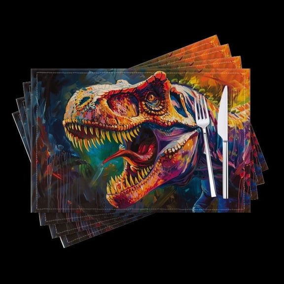 BaHomeck placemats Set of 4 Colorful And Detailed Painting Of Angry Tyrannosaurus Rex Dinosaur Cotton Linen rectangle Placemats for Kitchen Dining Table Indoor,Outdoor,18*12inch