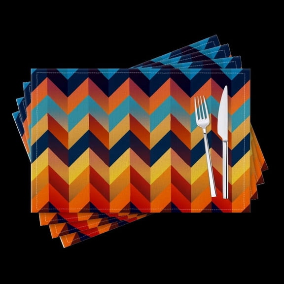 BaHomeck placemats Set of 4 Colorful Pattern Retro Color Palette With Orange And Blue Tones Cotton Linen rectangle Placemats for Kitchen Dining Table Indoor,Outdoor,18*12inch
