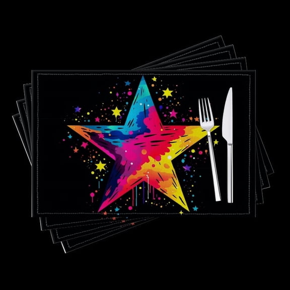 BaHomeck placemats Set of 4 Colorful Vector Illustration Of Vibrant Star On Black Background Cotton Linen rectangle Placemats for Kitchen Dining Table Indoor,Outdoor,18*12inch