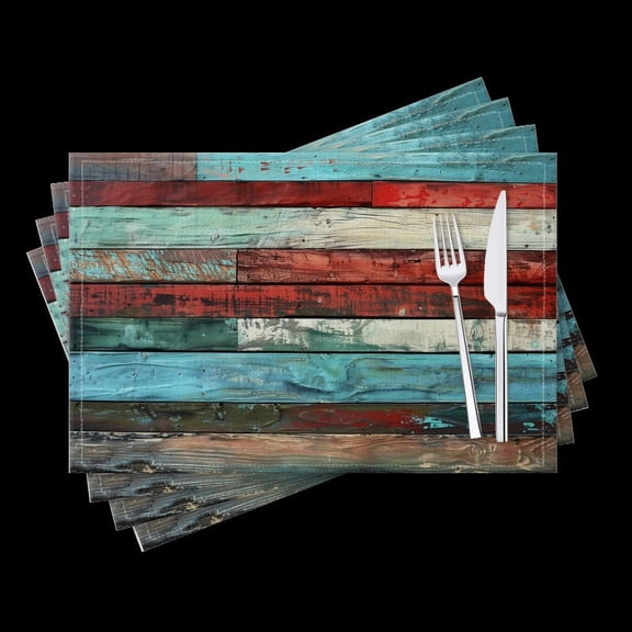 BaHomeck placemats Set of 4 Colorful Wooden Planks With Distressed And Weathered Look Cotton Linen rectangle Placemats for Kitchen Dining Table Indoor,Outdoor,18*12inch