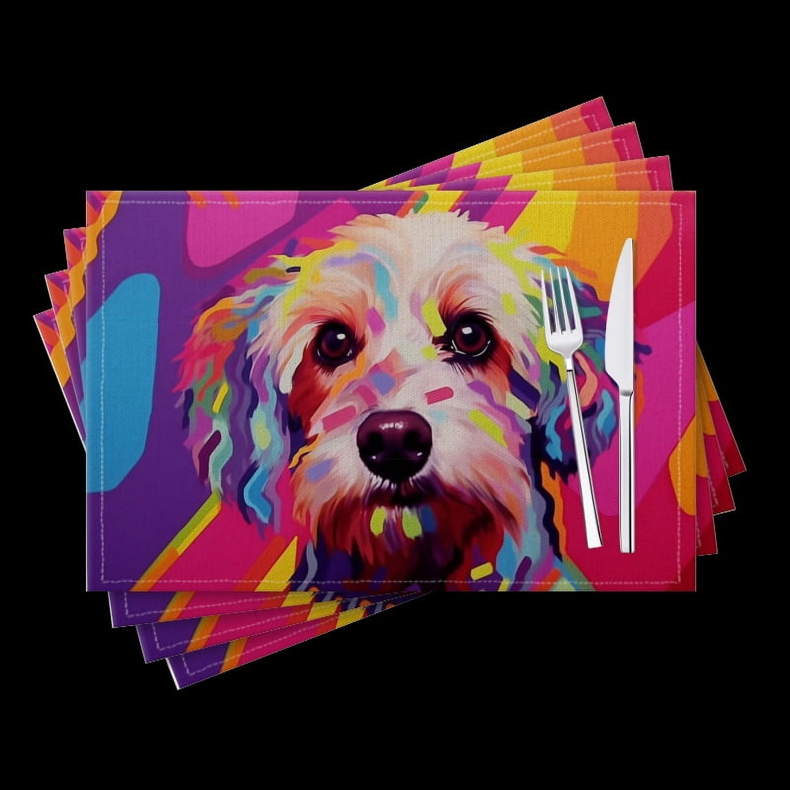 BaHomeck placemats Set of 4 Cute And Colorful Cartoon Dog Portrait On The Color Background ...