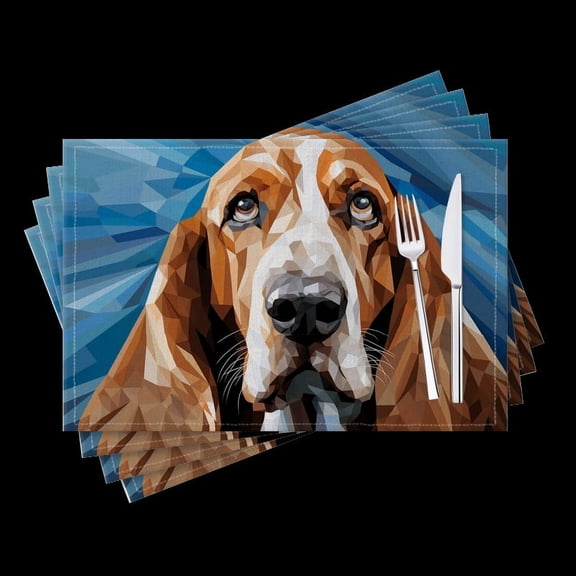 BaHomeck placemats Set of 4 Cute Basset Hound Dog Portrait In The Style Of Modern Digital Art Cotton Linen rectangle Placemats for Kitchen Dining Table Indoor,Outdoor,18*12inch