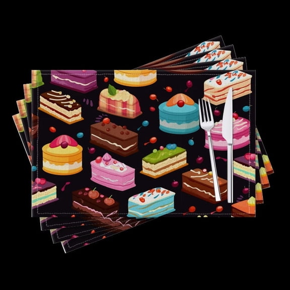 BaHomeck placemats Set of 4 Cute Cake Seamless Pattern Of Colorful Cakes Cotton Linen rectangle Placemats for Kitchen Dining Table Indoor,Outdoor,18*12inch