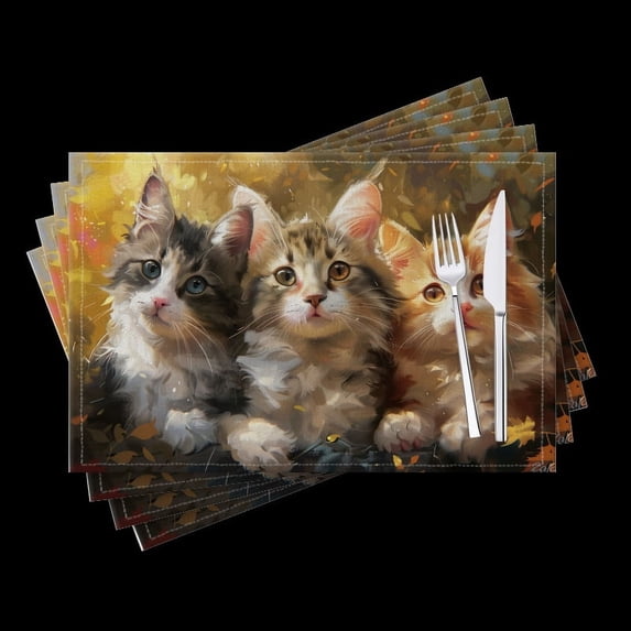 BaHomeck placemats Set of 4 Cute Kittens With Beautiful Eyes And Long Fur Cotton Linen rectangle Placemats for Kitchen Dining Table Indoor,Outdoor,18*12inch