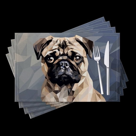 BaHomeck placemats Set of 4 Cute Pug Dog Portrait In Low-Poly Style Cotton Linen rectangle Placemats for Kitchen Dining Table Indoor,Outdoor,18*12inch