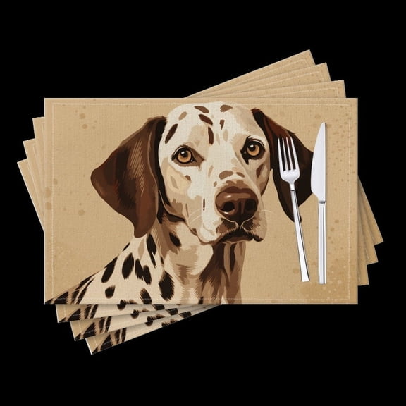 BaHomeck placemats Set of 4 Dalmatian Dog Portrait With Beige Background Cotton Linen rectangle Placemats for Kitchen Dining Table Indoor,Outdoor,18*12inch