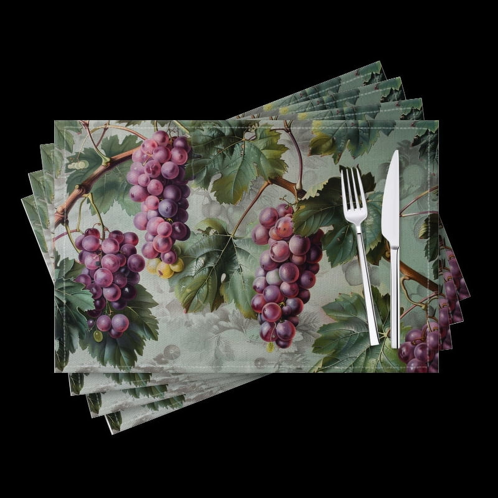 BaHomeck placemats Set of 4 Detailed Botanical Of Grapes With Leaves And Branches Cotton Linen rectangle Placemats for Kitchen Dining Table Indoor,Outdoor,18*12inch