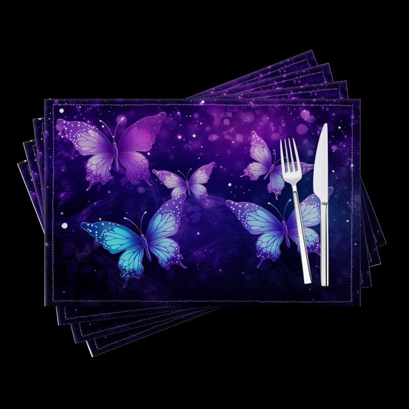 BaHomeck placemats Set of 4 Digital Art Illustration Of Purple And Blue Butterflies Cotton Linen rectangle Placemats for Kitchen Dining Table Indoor,Outdoor,18*12inch