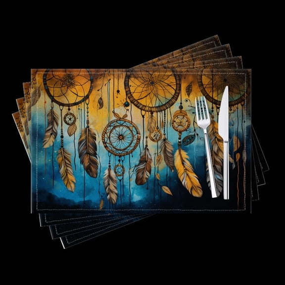 BaHomeck placemats Set of 4 Dreamcatchers Hanging With Feathers And Beads Cotton Linen rectangle Placemats for Kitchen Dining Table Indoor,Outdoor,18*12inch