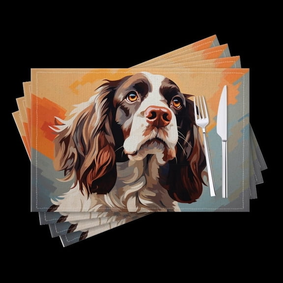 BaHomeck placemats Set of 4 English Springer Spaniel Dog Cute Portrait With Big Eyes Cotton Linen rectangle Placemats for Kitchen Dining Table Indoor,Outdoor,18*12inch
