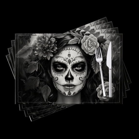 BaHomeck placemats Set of 4 Face Of Attractive Woman With Black Hair Cotton Linen rectangle Placemats for Kitchen Dining Table Indoor,Outdoor,18*12inch