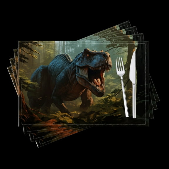 BaHomeck placemats Set of 4 Ferocious Tyrannosaurus Rex Roaring In The Dense Forest Cotton Linen rectangle Placemats for Kitchen Dining Table Indoor,Outdoor,18*12inch