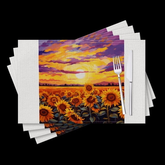 BaHomeck placemats Set of 4 Field Of Sunflowers Under The Golden Sky Cotton Linen rectangle Placemats for Kitchen Dining Table Indoor,Outdoor,18*12inch